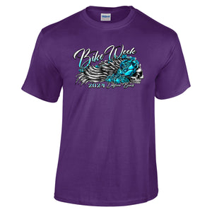 Ladies 2024 Bike Week Daytona Beach Rose Skull Wings T-Shirt