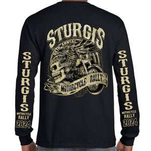 2024 Sturgis Motorcycle Rally Grunge & Chains Skull Wing Long Sleeve