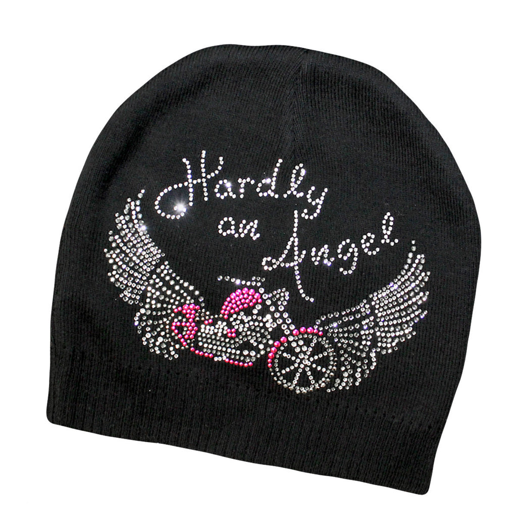 Hardly An Angel Wings Knit Rhinestone Beanie